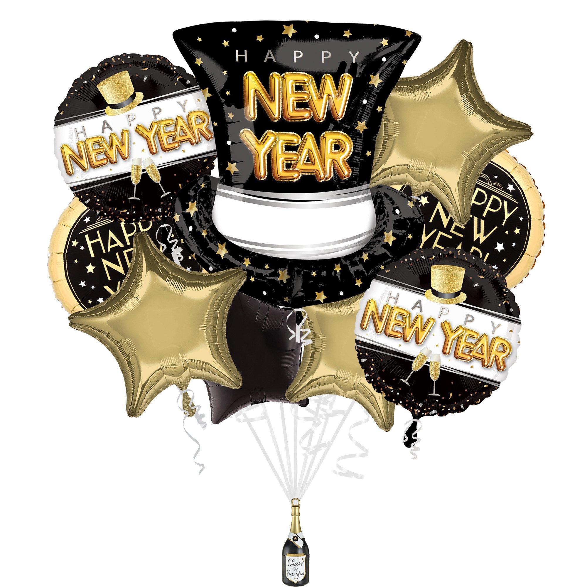 Pop, Clink, Cheers Happy New Year Foil Balloon Bouquet